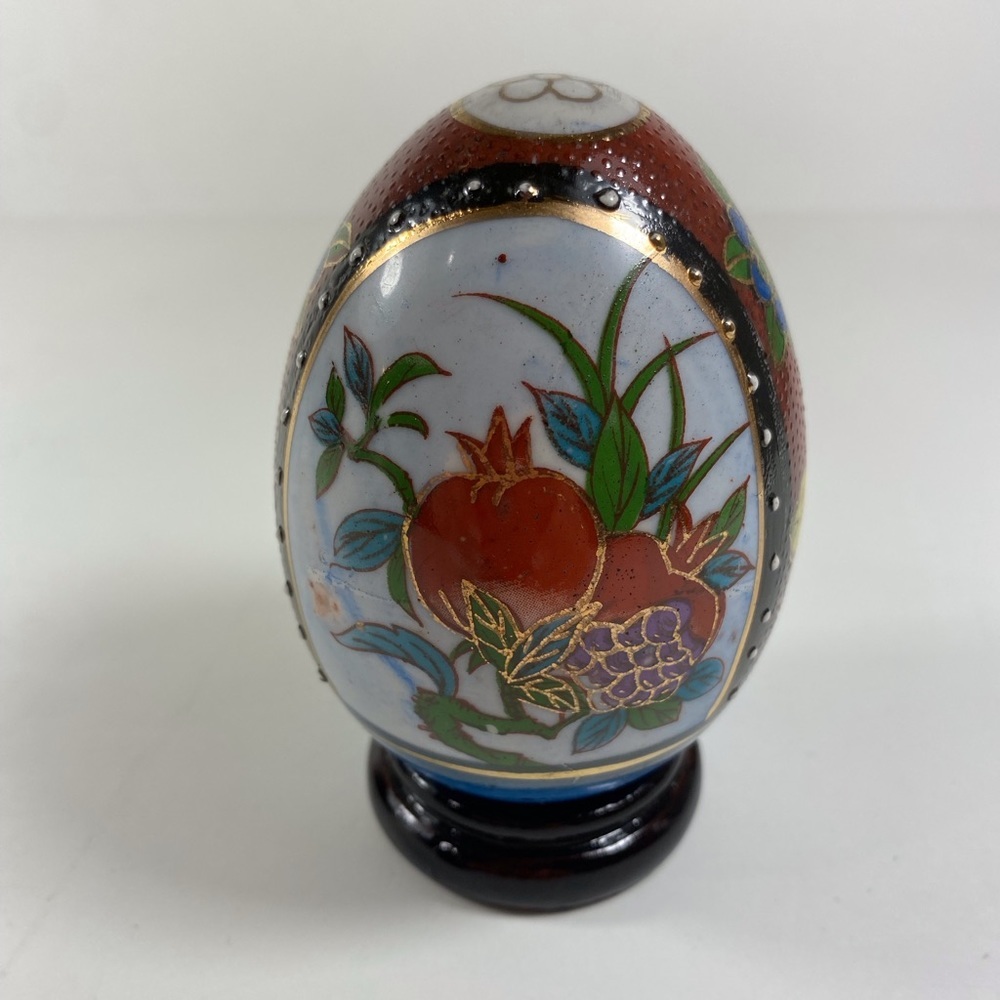 Vintage K’s Collection Hand Painted China Egg Green Red Golden